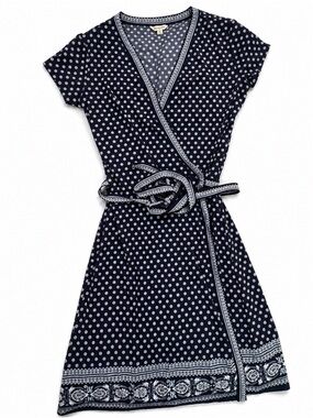 Max Studio Navy Polka Dot Wrap Midi Paisley